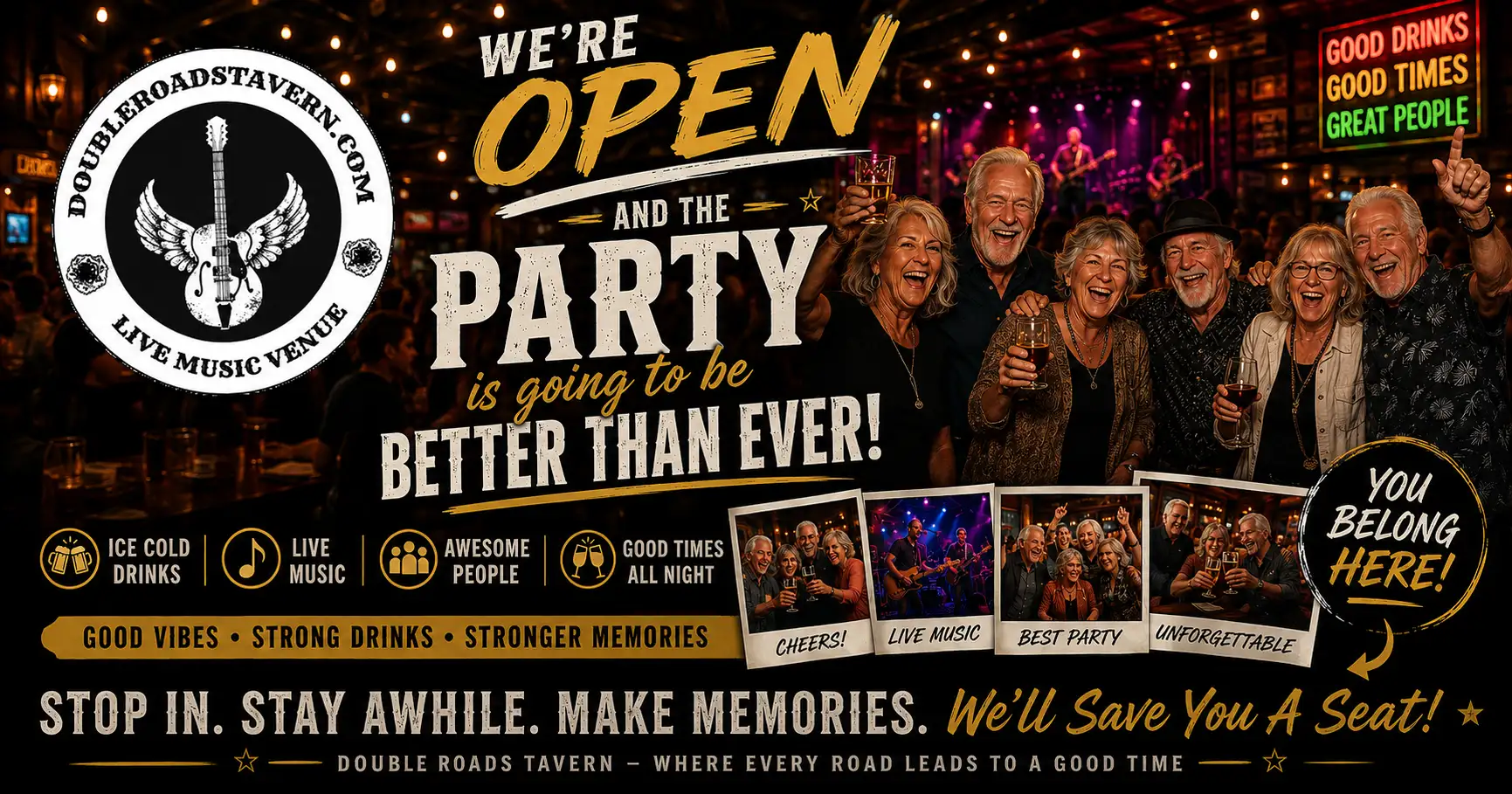 Doubel Roads Tavern Horizontal Double Roads Tavern is Open